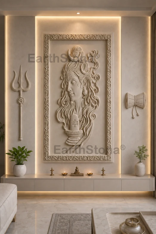 EarthStona Kailash Serenity Shivji Sandstone Wall Mural machine carved with hand finish for luxury home, temple and double height wall